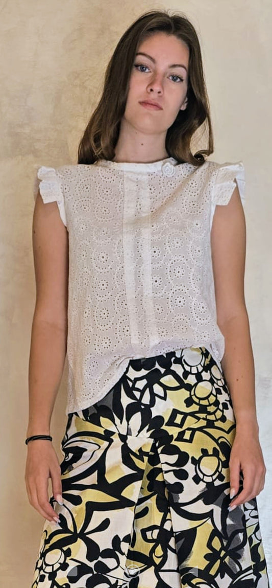 Blusa Goccia in sangallo bianco