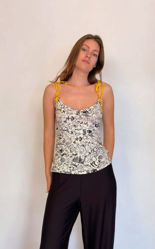 Top Cuore in maglina di viscosa con spalline realizzate all'uncinetto
