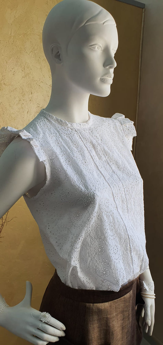 Blusa Goccia in sangallo bianco